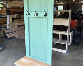 Handmade Hall Tree with White Oak Bench, Entryway Coat Rack