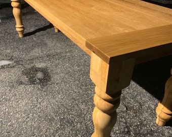 White oak spindle leg farmhouse style dining table | Solid hardwood table | Handmade table