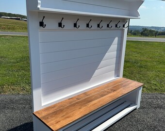 The Shiplap Entryway Bench Hall Tree Coat Rack Mudroom