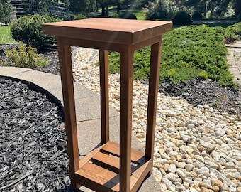 Handcrafted Rustic Solid Wood Plant Stand with bottom shelf | Maple wood | 11"x11" wide