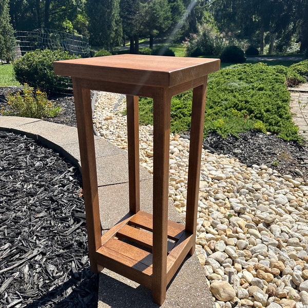 Handcrafted Rustic Solid Wood Plant Stand with bottom shelf | Maple wood | 11"x11" wide