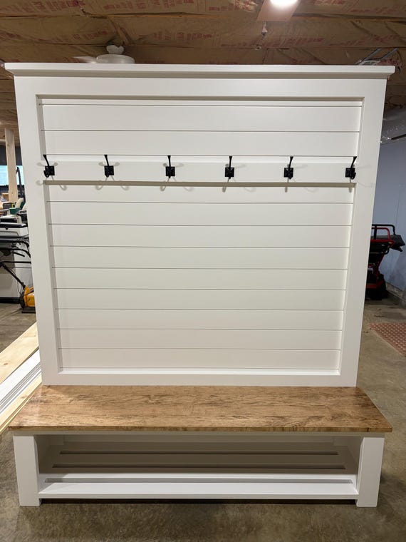 The Nicole Shiplap Entryway Bench | Hall Tree | Coat Rack