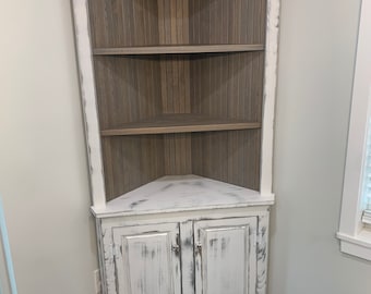 Corner cabinet buffet | rustic farmhouse furniture | corner shelf