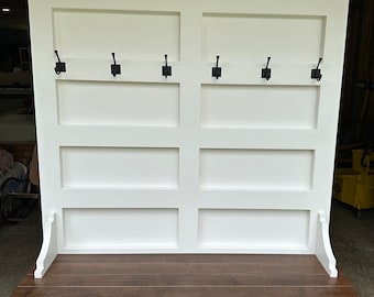 Hardwood Entryway Bench with Coat Rack & Shoe Storage