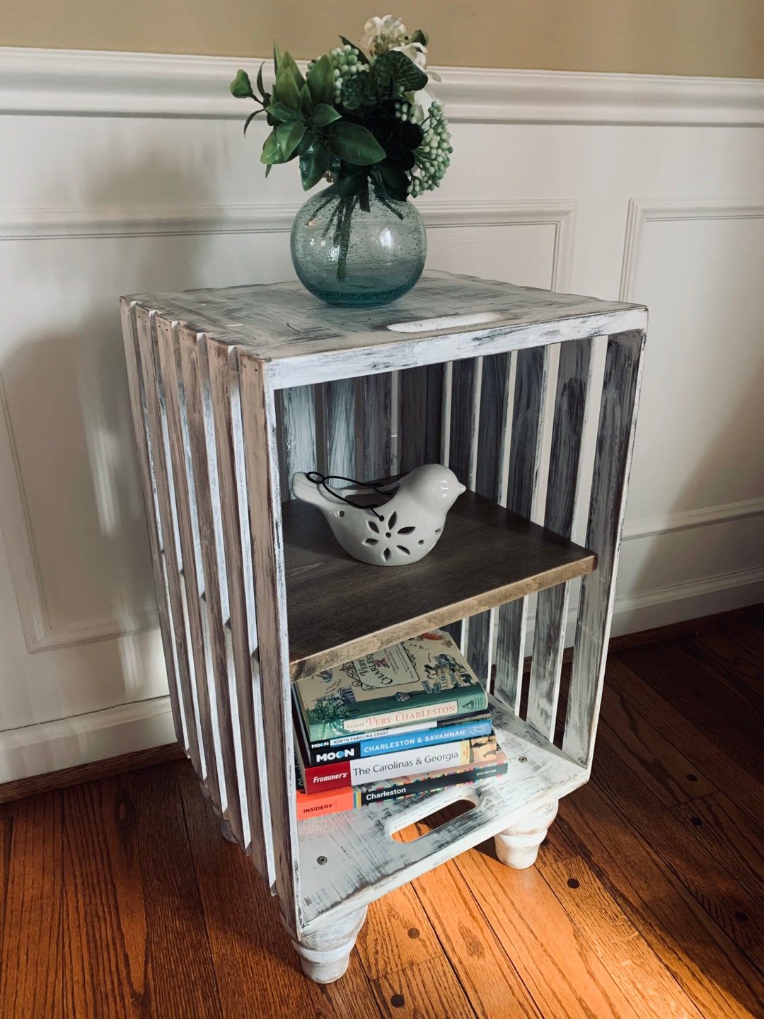 White Wash Accent Table/crate Etsy