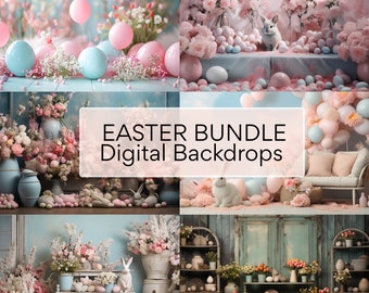6 PAQUETE de fondos digitales florales de PASCUA, lindas superposiciones pastel, huevos de Pascua flores niños fotografía fondo digital, texturas de Photoshop