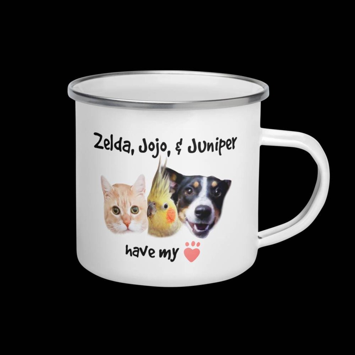 Personalized Pet Mug Up to 4 pet photos and names Enamel Etsy