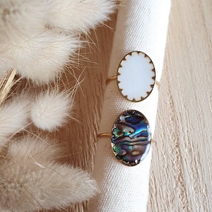 Ines ring, adjustable in gold-plated stainless steel and natural mother-of-pearl - blue or white mother-of-pearl - women&#39;s gift idea - boho ring - women&#39;s ring