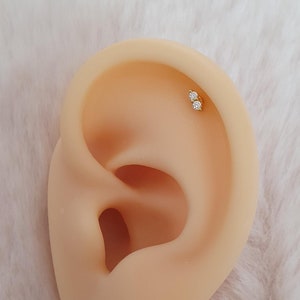 piercing d'oreille pour helix, lobe, flat, conch, snug, rook - tige de 6 mm en acier inoxydable doré et zirconium - boucles d'oreilles