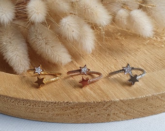 Star ring - adjustable stainless steel ring - gold, silver or rose gold ring - thin ring - minimalist ring - rhinestone ring - star