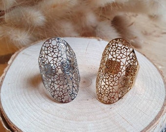 Anillo ajustable grande - anillo de acero inoxidable dorado o plateado - anillo de encaje - anillo dorado - anillo de plata - anillo de mujer - idea de regalo para mujer