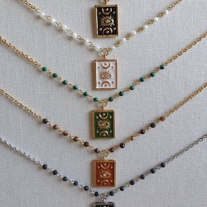 Tarot ketting - Verstelbare ketting in goud roestvrij staal, e-mail en natuurstenen - oogsieraden - maansieraden - stersieraden - ster