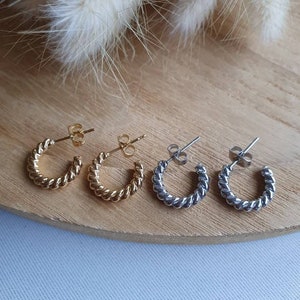 Twisted mini hoop earrings - gold or silver stainless steel earrings - minimalist earrings