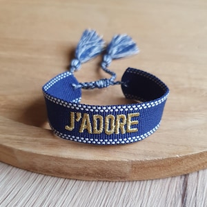 Woven bracelet I love - navy and gold bracelet - Brazilian bracelet - adjustable bracelet - summer bracelet - embroidered bracelet - sliding link