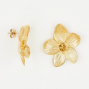 Cherry blossom earrings large gold stainless steel earrings stud earrings women's earrings image 4