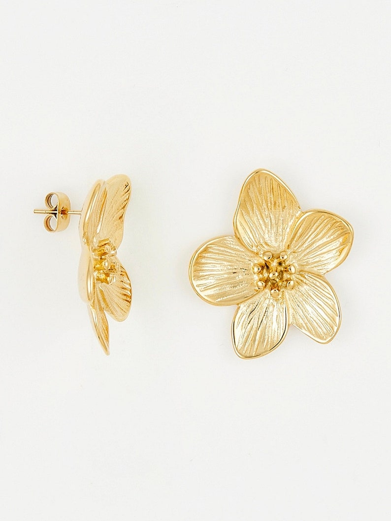 Cherry blossom earrings large gold stainless steel earrings stud earrings women's earrings image 4