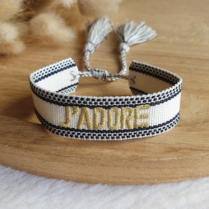 Woven bracelet I love - beige and gold bracelet - Brazilian bracelet - adjustable bracelet - summer bracelet - embroidered bracelet - sliding link