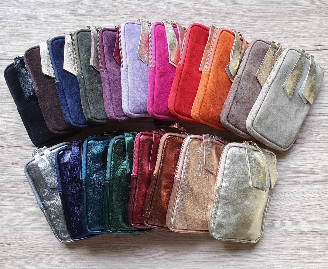 Leather Phone Pouch Leather Shoulder Pouch Suede Pouch Etsy