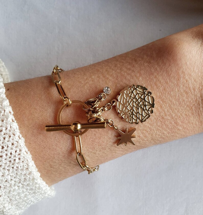 woman bracelet star and zircon gift idea for women large mesh bracelet for women Gold stainless steel bracelet with charm