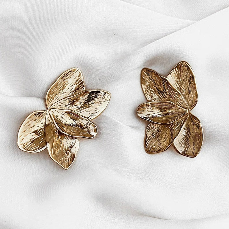 Grosses boucles d'oreilles feuilles puces en acier inoxydable doré à l'or fin boucles d'oreilles femme bijoux femme bijoux fleurs image 3