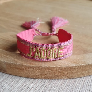 Woven bracelet I love - pink and gold bracelet - Brazilian bracelet - adjustable bracelet - summer bracelet - embroidered bracelet - sliding link