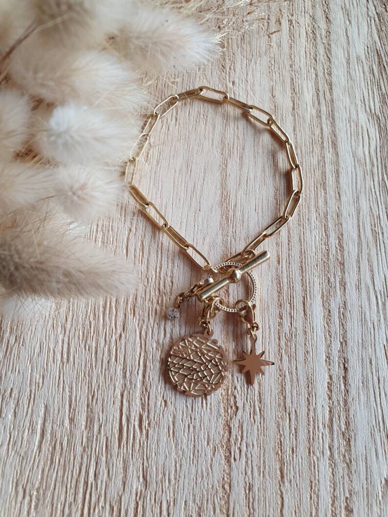woman bracelet star and zircon gift idea for women large mesh bracelet for women Gold stainless steel bracelet with charm