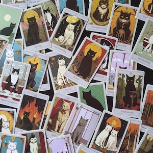 Lot de 10 stickers tarot chats noirs - stickers pour ordinateurs, bullet journal, scrapbooking, agenda... Stickers chat, oracle, witch, lune