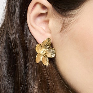 Cherry blossom earrings large gold stainless steel earrings stud earrings women's earrings image 3