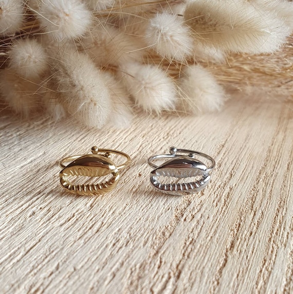 Bague coquillage bague cauri en acier inoxydable or ou argent