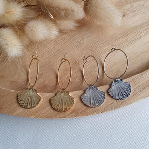 Shell hoop earrings - Gold or silver stainless steel earrings - Boho style women&#39;s earrings