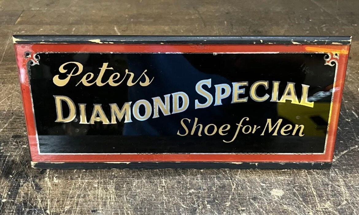Antique Peters Diamond Shoe Counter Glass Sign Advertising Etsy