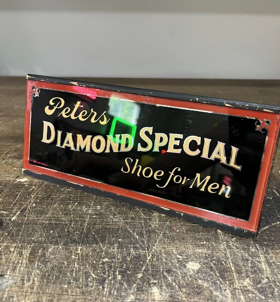Antique Peters Diamond Shoe Counter Glass Sign Advertising Etsy
