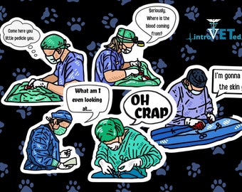 Oh Crap Surgeon Sticker 5-pack,Funny Doctor Sticker Pack,Surgeon Stickers,Veterinarian Stickers,MD Stickers,DVM Stickers,Physician Stickers.