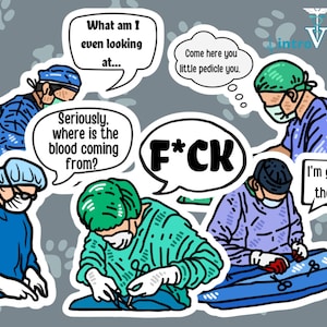 Surgeon Sticker Male 5-pack,Funny Doctor Sticker Pack,Surgeon Stickers,Veterinarian Stickers,MD Stickers,DVM Stickers,Medical Humor Stickers