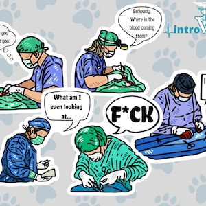 Surgeon Sticker 5-pack,Funny Doctor Sticker Pack,Surgeon Stickers,Veterinarian Stickers,MD Stickers,DVM Stickers,Medical Humor Stickers,Vet