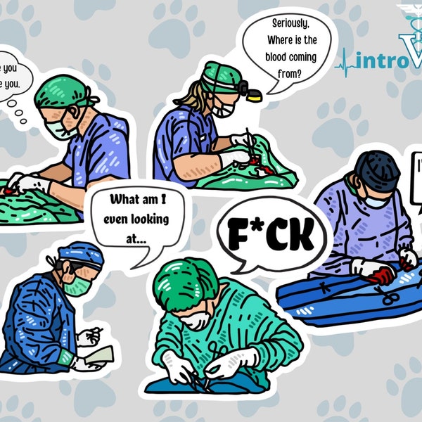 Surgeon Sticker 5-pack,Funny Doctor Sticker Pack,Surgeon Stickers,Veterinarian Stickers,MD Stickers,DVM Stickers,Medical Humor Stickers,Vet