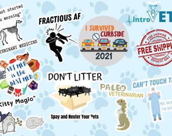 Surprise Veterinarian Sticker 5-Pack,Surprise Vet Tech Sticker 5-Pack,Vet Student Stickers,DVM Sticker,Dog Stickers,Cat Stickers,Vet Sticker