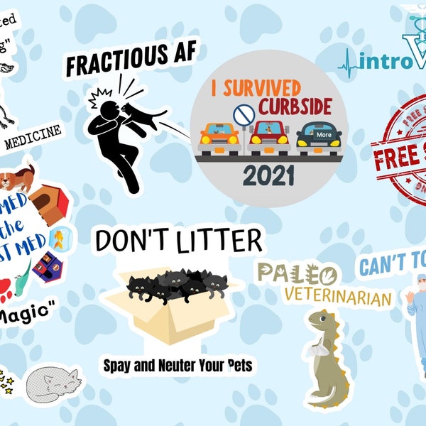 Surprise Veterinarian Sticker 5-Pack,Surprise Vet Tech Sticker 5-Pack,Vet Student Stickers,DVM Sticker,Dog Stickers,Cat Stickers,Vet Sticker