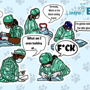 Surgeon Sticker 5-pack,Funny Doctor Sticker Pack,Surgeon Stickers,Veterinarian Stickers,MD Stickers,DVM Stickers,Medical Humor Stickers,Vet