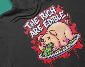 Sudadera con capucha "Eat the Rich", sudadera con capucha de protesta con grafiti, sudadera unisex de tejido grueso.