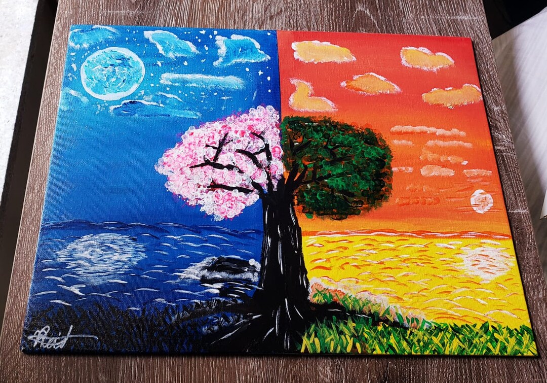 Night and Day Acrylic Hand-painted Art - 11" X 14" - Etsy