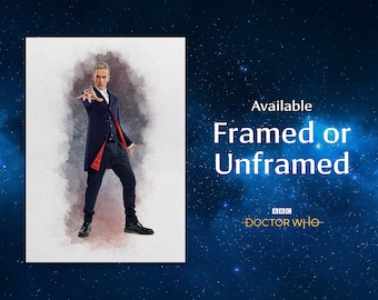 The 12th Doctor Portrait Print, Doctor Who, Peter Capaldi, Watercolour-Style Print, Framed or Unframed