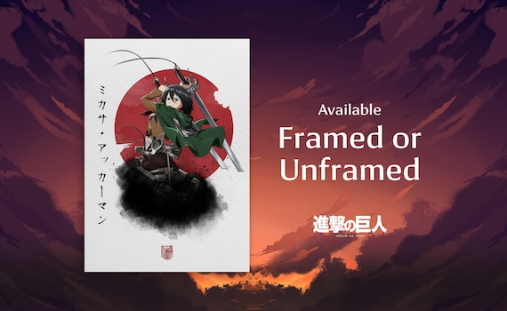 Mikasa Ackerman Poster, Attack on Titan Gift, Shingeki no Kyojin, Framed or Unframed