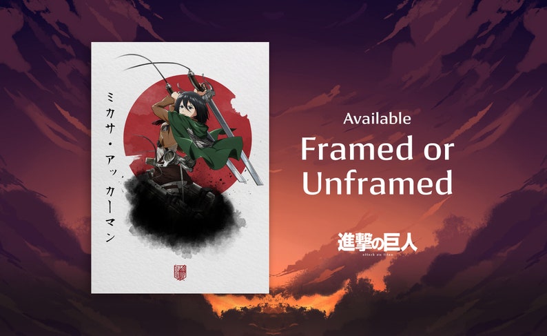 Mikasa Ackerman Poster, Attack on Titan Gift, Shingeki no Kyojin, Framed or Unframed image 1