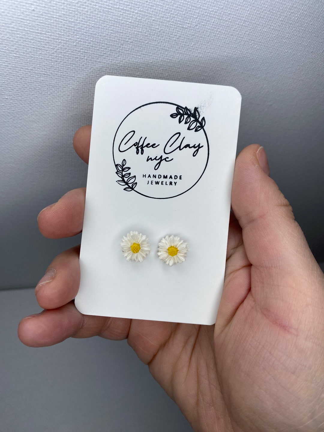 Daisy Stud Earrings Handmade Polymer Clay White With Yellow Etsy
