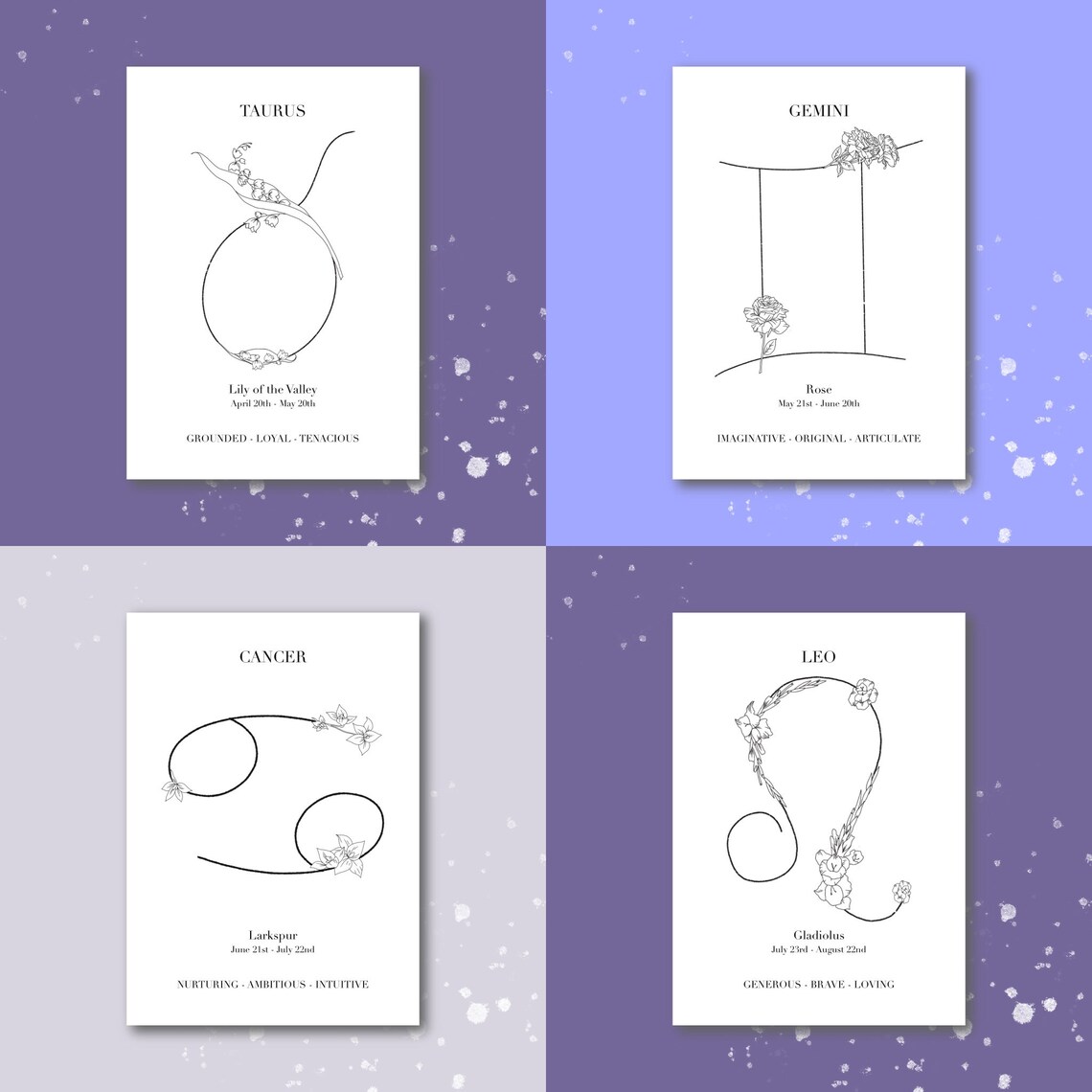 Capricorn Birth Flower Zodiac Sign Print Zodiac Art Etsy UK