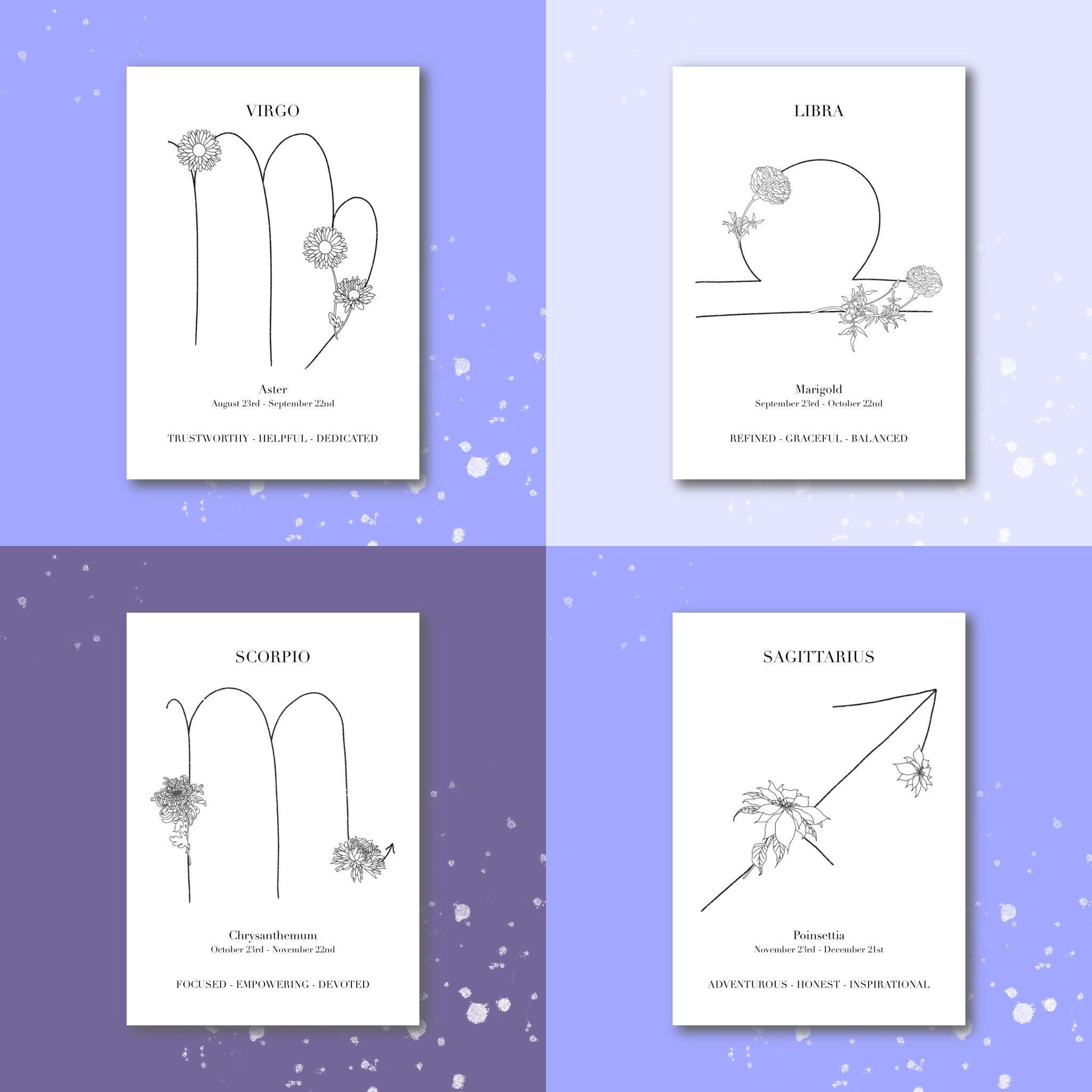 Sagittarius Birth Flower Zodiac Sign Print Zodiac Art Etsy