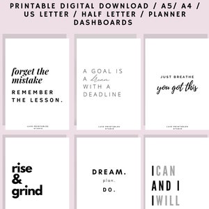 Neujahr 2021 Planer Dashboards Set | Positive Affirmationen | 8 Moderne Minimalistische Dashboards | Druckbare Größen A4,A5,Letter,Half-Letter