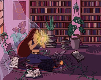 Witchy Art, Art Print, Halloween Home Decor, Original Illustration, Bedroom Wall Art