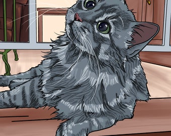 Custom Pet Portrait, Keepsake Gift, Cat Mom Gift, Stylized Pet Portrait